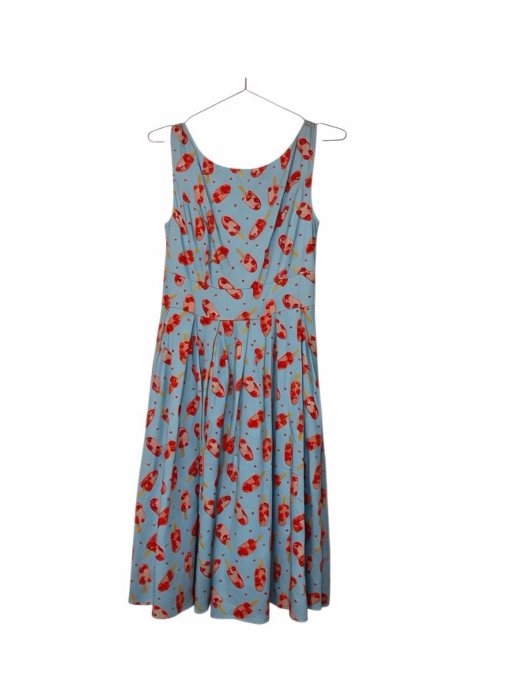 Miss Lulo Blue Novelty popsicle pattern Knee Length pleated pocket Dress Size M
